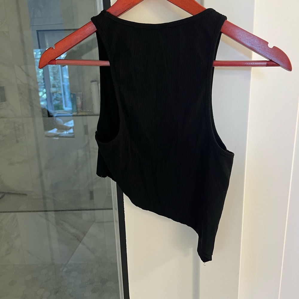 Black Cropped Asymmetrical Tank Top